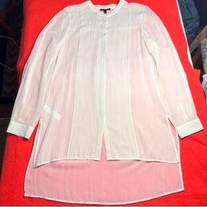 Eileen Fisher 100% Silk Sheer Tunic Blouse Cream Long Sleeve Minimal Women Small